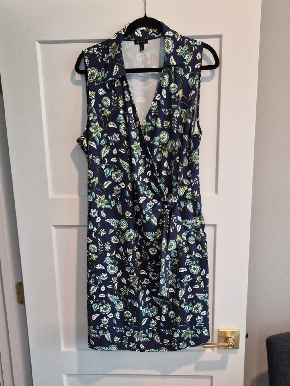 Talbots Navy Floral Sleeveless Wrap-Style Midi Dress Size XL